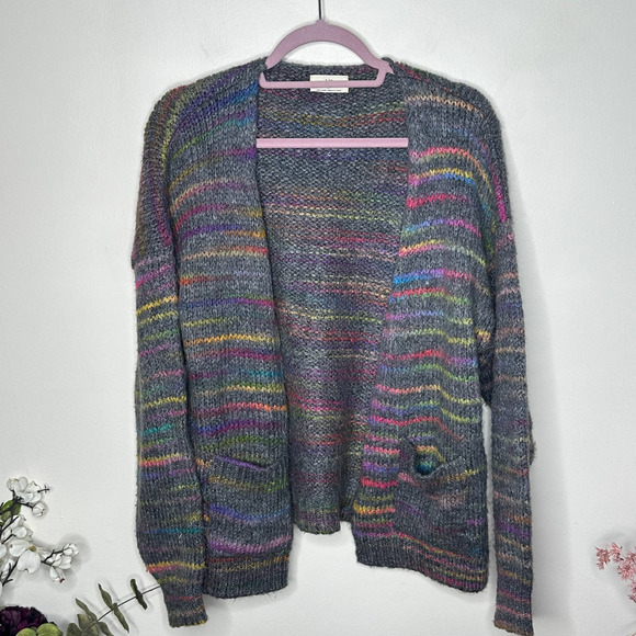 ANTHROPOLOGIE x T.LA Malia Rainbow Cardigan Gray Marled {3E14} - Picture 7 of 7